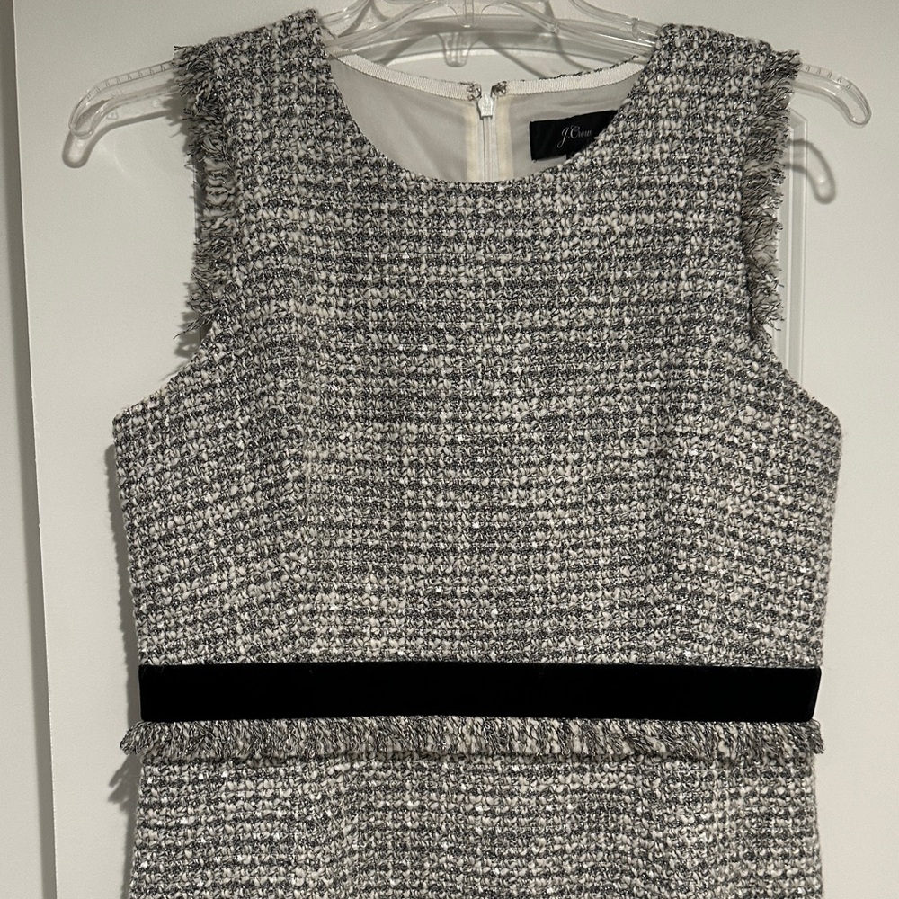 JCrew Gray Tweed Dress with Black Waist Fringe Detail - Picture 2 of 6